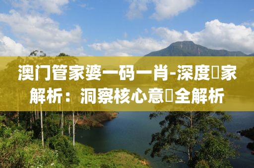 澳門管家婆一碼一肖-深度專家解析：洞察核心意見全解析