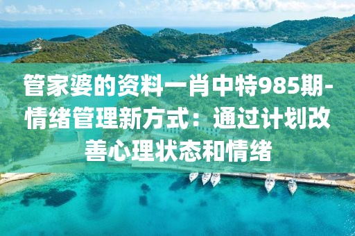 管家婆的資料一肖中特985期-情緒管理新方式：通過計(jì)劃改善心理狀態(tài)和情緒